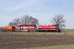 Two engines and one ballast hopper approaching County VV